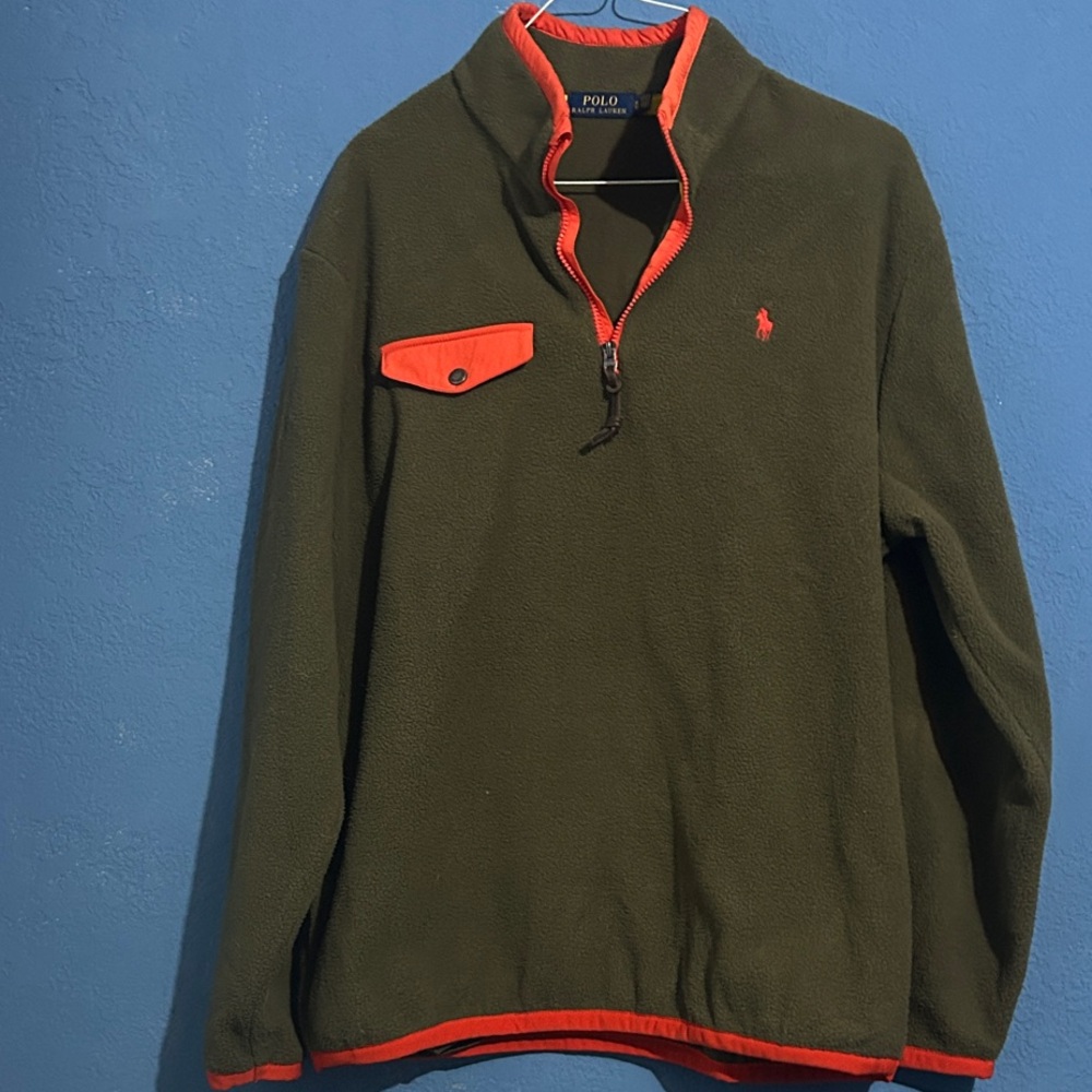 Ralph Lauren Olive Fleece with Bright Orange Details